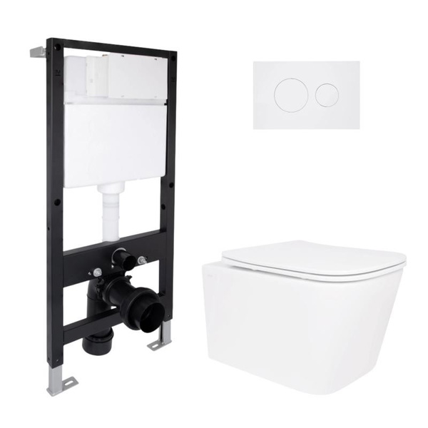 Готове рішення Qtap для ванної кімнати: підвісний унітаз Crow Ultra Quiet 485 x 340 х 290 + комплект інсталяції Standard (кругла клавіша White)
