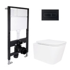 Готовое решение Qtap для ванной комнаты: подвесной унитаз Crow Ultra Quiet 485 x 340 x 290 + комплект инсталляции Standard (линейная кнопка Black)