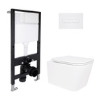 Готовое решение Qtap для ванной комнаты: подвесной унитаз Crow Ultra Quiet 485 x 340 x 290 + комплект инсталляции Standard (линейная кнопка White)