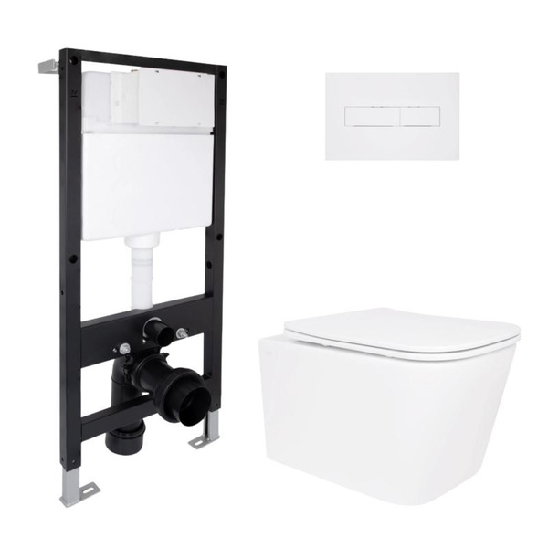 Готовое решение Qtap для ванной комнаты: подвесной унитаз Crow Ultra Quiet 485 x 340 x 290 + комплект инсталляции Standard (линейная кнопка White)