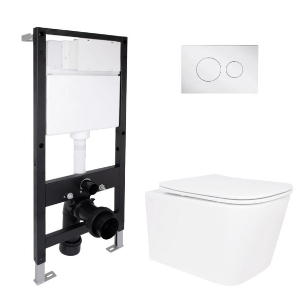 Готовое решение Qtap для ванной комнаты: подвесной унитаз Crow Ultra Quiet 520 x 360 x 290 + комплект инсталляции Standard (круглая кнопка Chrome)