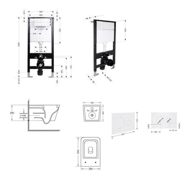 Готове рішення Qtap для ванної кімнати: підвісний унітаз Crow Ultra Quiet 520 x 360 x 290 + комплект інсталяції Standard (кругла клавіша White)