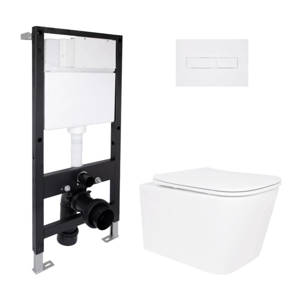 Готовое решение Qtap для ванной комнаты: подвесной унитаз Crow Ultra Quiet 520 x 360 x 290 + комплект инсталляции Standard (линейная кнопка White)