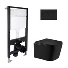 Готовое решение Qtap для ванной комнаты: подвесной унитаз Crow Ultra Quiet Black 485 x 340 x 290 + комплект инсталляции Standard (круглая кнопка Black)