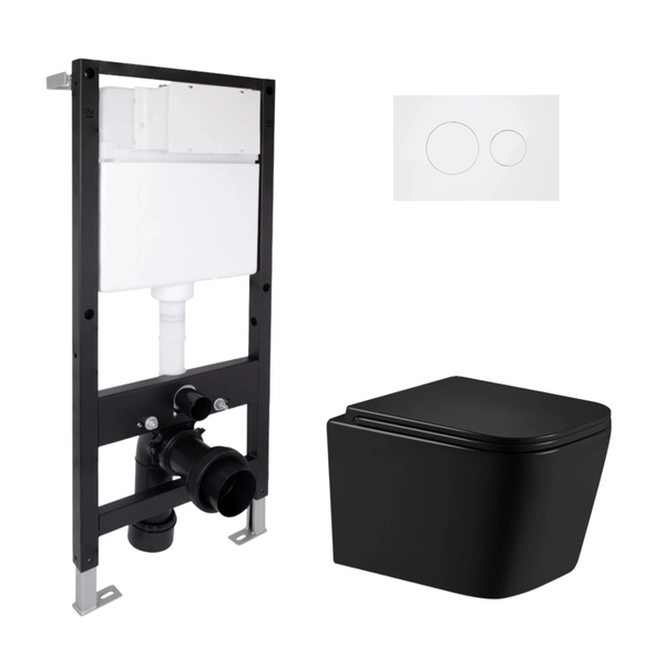 Готове рішення Qtap для ванної кімнати: підвісний унітаз Crow Ultra Quiet Black 485 x 340 x 290 + комплект інсталяції Standard (кругла клавіша White)