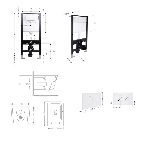 Готове рішення Qtap для ванної кімнати: підвісний унітаз Crow Ultra Quiet Black 485 x 340 x 290 + комплект інсталяції Standard (кругла клавіша White)