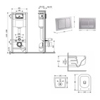 Готовое решение Qtap для ванной комнаты: подвесной унитаз Gemini Ultra Quiet 485 x 340 x 350 + комплект инсталляции Nest 4 в 1 (квадратная клавиша Satin)