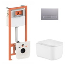 Готовое решение Qtap для ванной комнаты: подвесной унитаз Gemini Ultra Quiet 485 x 340 x 350 + комплект инсталляции Nest 4 в 1 (линейная клавиша Satin)