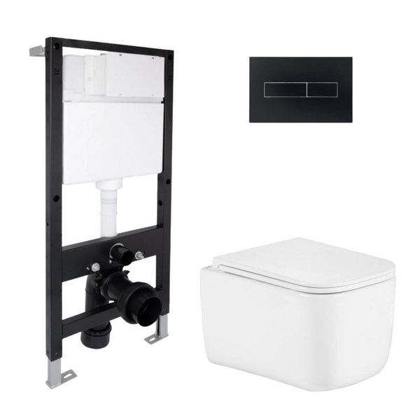 Готовое решение Qtap для ванной комнаты: подвесной унитаз Gemini Ultra Quiet 485 x 340 x 350 + комплект инсталляции Standard (линейная кнопка Black)