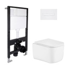 Готовое решение Qtap для ванной комнаты: подвесной унитаз Gemini Ultra Quiet 485 x 340 x 350 + комплект инсталляции Standard (линейная кнопка White)