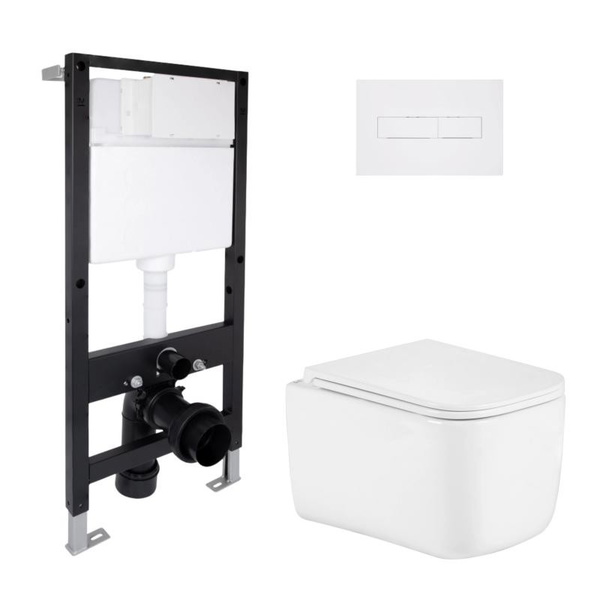 Готовое решение Qtap для ванной комнаты: подвесной унитаз Gemini Ultra Quiet 485 x 340 x 350 + комплект инсталляции Standard (линейная кнопка White)