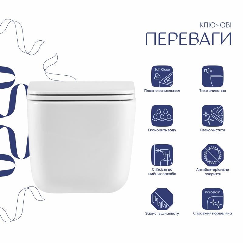 Готове рішення Qtap для ванної кімнати: підвісний унітаз Gemini Ultra Quiet 520 x 360 x 350 + комплект інсталяції Nest 4 в 1 (квадратна клавіша Chrome)