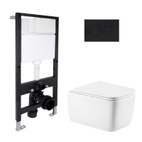 Готовое решение Qtap для ванной комнаты: подвесной унитаз Gemini Ultra Quiet 520 x 360 x 350 + комплект инсталляции Standard (круглая кнопка Black)