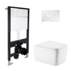 Готовое решение Qtap для ванной комнаты: подвесной унитаз Gemini Ultra Quiet 520 x 360 x 350 + комплект инсталляции Standard (круглая кнопка Chrome)