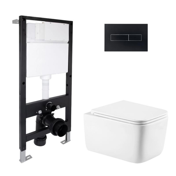 Готовое решение Qtap для ванной комнаты: подвесной унитаз Gemini Ultra Quiet 520 x 360 x 350 + комплект инсталляции Standard (линейная кнопка Black)
