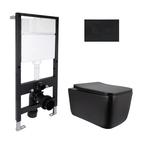Готовое решение Qtap для ванной комнаты: подвесной унитаз Gemini Ultra Quiet Black 520 x 360 x 350 + комплект инсталляции Standard (круглая кнопка Black)