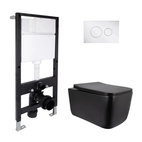 Готовое решение Qtap для ванной комнаты: подвесной унитаз Gemini Ultra Quiet Black 520 x 360 x 350 + комплект инсталляции Standard (круглая кнопка Chrome)