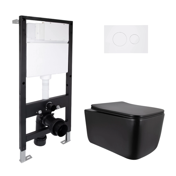 Готове рішення Qtap для ванної кімнати: підвісний унітаз Gemini Ultra Quiet Black 520 x 360 x 350 + комплект інсталяції Standard (кругла клавіша White)