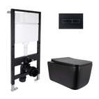 Готовое решение Qtap для ванной комнаты: подвесной унитаз Gemini Ultra Quiet Black 520 x 360 x 350 + комплект инсталляции Standard (линейная кнопка Black)