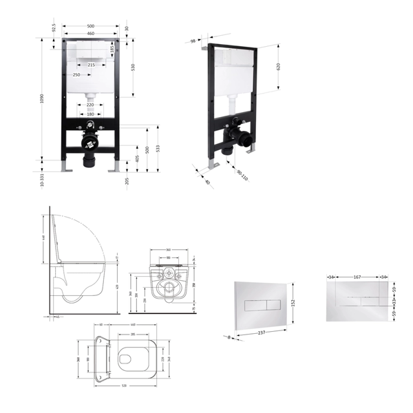 Готове рішення Qtap для ванної кімнати: підвісний унітаз Gemini Ultra Quiet Black 520 x 360 x 350 + комплект інсталяції Standard (лінійна клавіша Chrome)