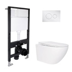 Готовое решение Qtap для ванной комнаты: подвесной унитаз Jay Rimless 520 x 360 x 320 + комплект инсталляции Standard (круглая кнопка Chrome)