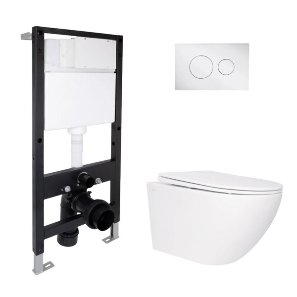 Готовое решение Qtap для ванной комнаты: подвесной унитаз Jay Rimless 520 x 360 x 320 + комплект инсталляции Standard (круглая кнопка Chrome)