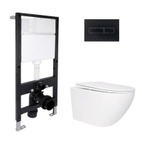 Готовое решение Qtap для ванной комнаты: подвесной унитаз Jay Rimless 520 x 360 x 320 + комплект инсталляции Standard (линейная кнопка Black)