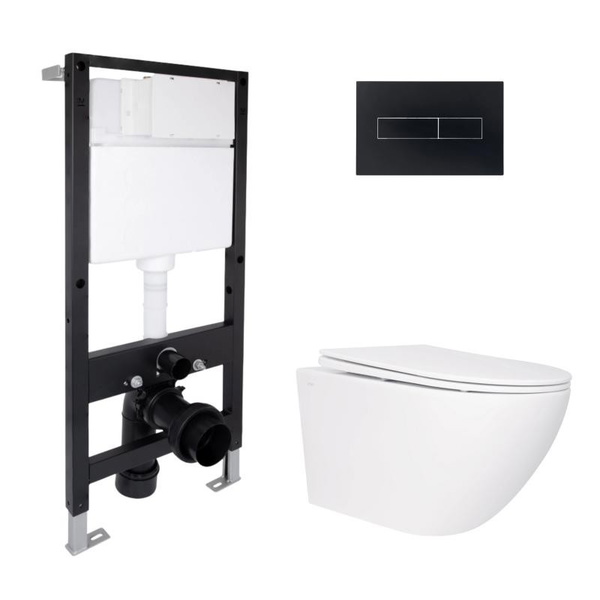 Готовое решение Qtap для ванной комнаты: подвесной унитаз Jay Rimless 520 x 360 x 320 + комплект инсталляции Standard (линейная кнопка Black)