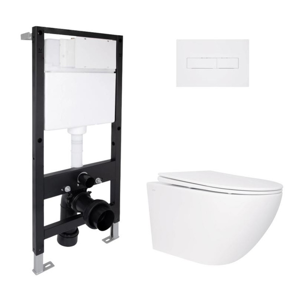 Готовое решение Qtap для ванной комнаты: подвесной унитаз Jay Rimless 520 x 360 x 320 + комплект инсталляции Standard (линейная кнопка White)