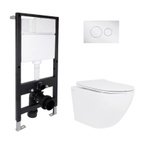 Готовое решение Qtap для ванной комнаты: подвесной унитаз Jay Ultra Quiet 485 x 360 x 320 + комплект инсталляции Standard (круглая кнопка Chrome)