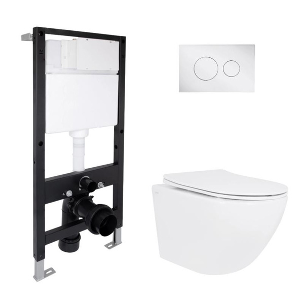 Готовое решение Qtap для ванной комнаты: подвесной унитаз Jay Ultra Quiet 485 x 360 x 320 + комплект инсталляции Standard (круглая кнопка Chrome)