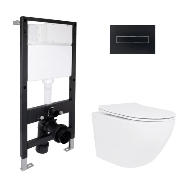 Готовое решение Qtap для ванной комнаты: подвесной унитаз Jay Ultra Quiet 520 x 360 x 320 + комплект инсталляции Standard (линейная кнопка Black)