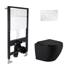 Готовое решение Qtap для ванной комнаты: подвесной унитаз Jay Ultra Quiet Black 485 x 360 x 320 + комплект инсталляции Standard (круглая кнопка Chrome)