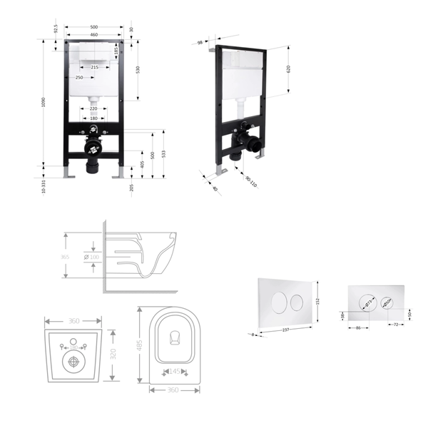 Готовое решение Qtap для ванной комнаты: подвесной унитаз Jay Ultra Quiet Black 485 x 360 x 320 + комплект инсталляции Standard (круглая кнопка Chrome)
