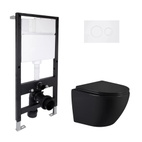 Готове рішення Qtap для ванної кімнати: підвісний унітаз Jay Ultra Quiet Black 485 x 360 x 320 + комплект інсталяції Standard (кругла клавіша White)