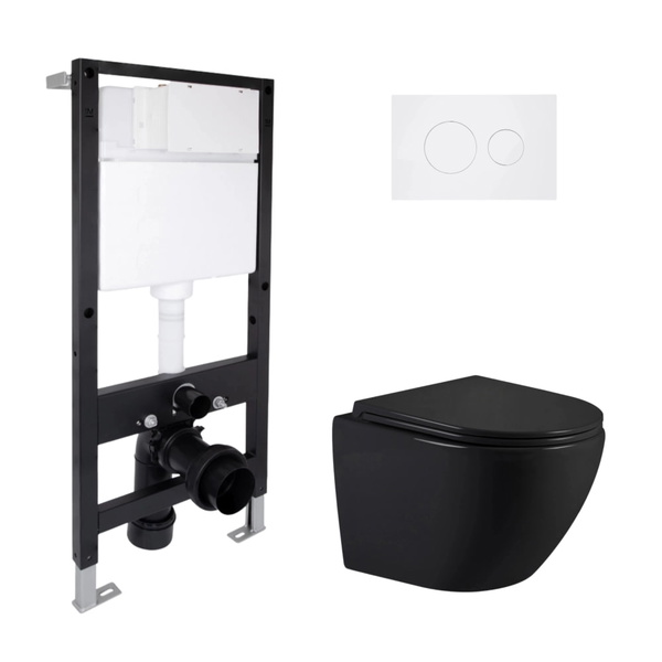 Готове рішення Qtap для ванної кімнати: підвісний унітаз Jay Ultra Quiet Black 485 x 360 x 320 + комплект інсталяції Standard (кругла клавіша White)