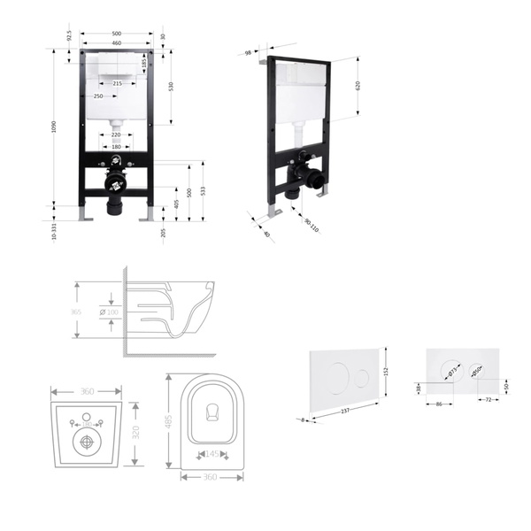 Готове рішення Qtap для ванної кімнати: підвісний унітаз Jay Ultra Quiet Black 485 x 360 x 320 + комплект інсталяції Standard (кругла клавіша White)