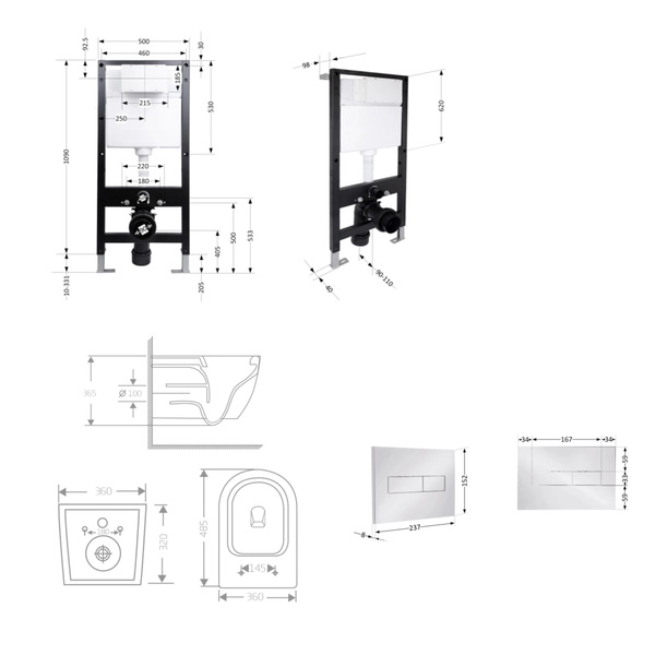 Готове рішення Qtap для ванної кімнати: підвісний унітаз Jay Ultra Quiet Black 485 x 360 x 320 + комплект інсталяції Standard (лінійна кнопка Chrome)