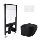 Готовое решение Qtap для ванной комнаты: подвесной унитаз Jay Ultra Quiet Black 485 x 360 x 320 + комплект инсталляции Standard (линейная кнопка White)