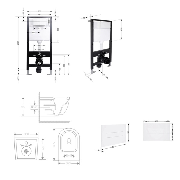 Готовое решение Qtap для ванной комнаты: подвесной унитаз Jay Ultra Quiet Black 485 x 360 x 320 + комплект инсталляции Standard (линейная кнопка White)