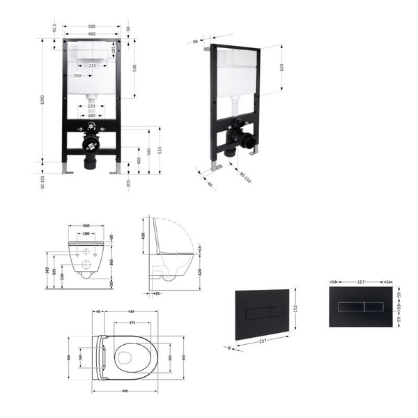 Готовое решение Qtap для ванной комнаты: подвесной унитаз Robin ML Ultra Quiet 490 x 365 x 325 + комплект инсталляции Standard (линейная кнопка Black)