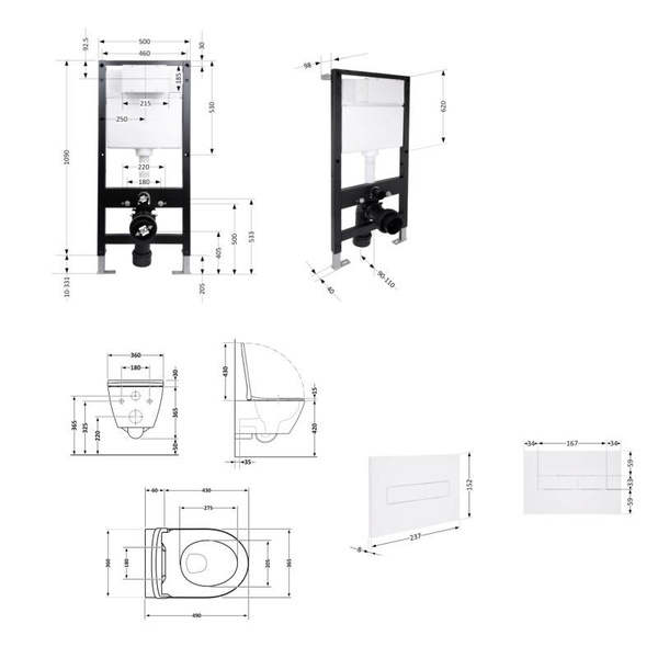 Готовое решение Qtap для ванной комнаты: подвесной унитаз Robin ML Ultra Quiet 490 x 365 x 325 + комплект инсталляции Standard (линейная кнопка White)