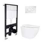 Готовое решение Qtap для ванной комнаты: подвесной унитаз Robin ML Ultra Quiet 520 x 365 x 365 + комплект инсталляции Standard (круглая кнопка Chrome)