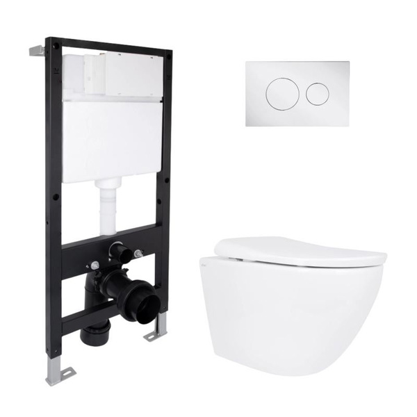 Готовое решение Qtap для ванной комнаты: подвесной унитаз Robin ML Ultra Quiet 520 x 365 x 365 + комплект инсталляции Standard (круглая кнопка Chrome)