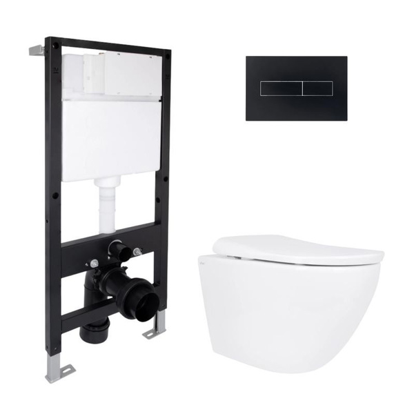 Готовое решение Qtap для ванной комнаты: подвесной унитаз Robin ML Ultra Quiet 520 x 365 x 365 + комплект инсталляции Standard (линейная кнопка Black)