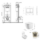 Готовое решение Qtap для ванной комнаты: подвесной унитаз Robin Ultra Quiet 520 x 365 x 365 + комплект инсталляции Nest 4 в 1 (квадратная клавиша Satin)