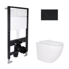 Готовое решение Qtap для ванной комнаты: подвесной унитаз Robin Ultra Quiet 520 x 365 x 365 + комплект инсталляции Standard (круглая кнопка Black)