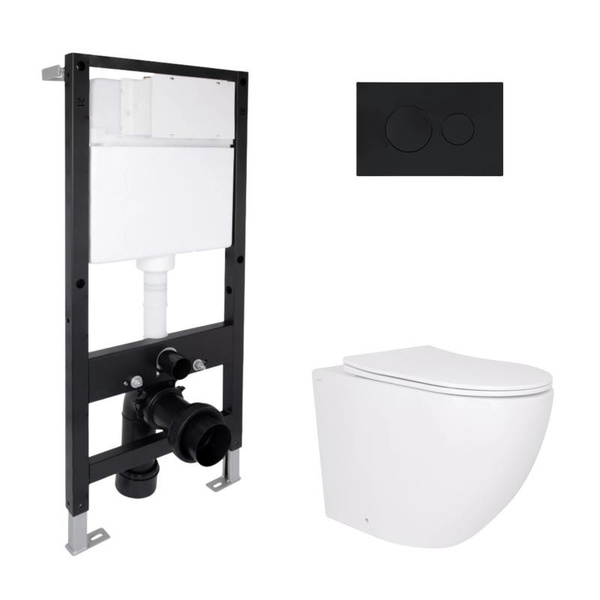 Готовое решение Qtap для ванной комнаты: подвесной унитаз Robin Ultra Quiet 520 x 365 x 365 + комплект инсталляции Standard (круглая кнопка Black)