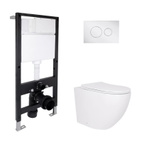 Готовое решение Qtap для ванной комнаты: подвесной унитаз Robin Ultra Quiet 520 x 365 x 365 + комплект инсталляции Standard (круглая кнопка Chrome)