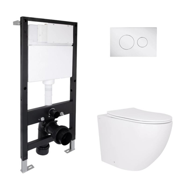 Готовое решение Qtap для ванной комнаты: подвесной унитаз Robin Ultra Quiet 520 x 365 x 365 + комплект инсталляции Standard (круглая кнопка Chrome)